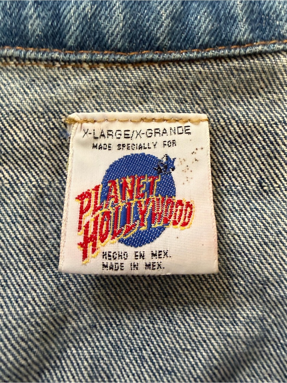 Vintage 90s Planet Hollywood Denim Trucker Vest Cancun Embroidered XL - Picture 3 of 10